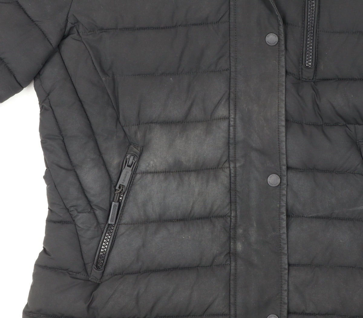 Superdry Women Black UK 8 Hooded Faux Fur Trim Puffer Coat