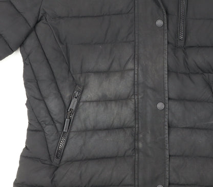 Superdry Women Black UK 8 Hooded Faux Fur Trim Puffer Coat
