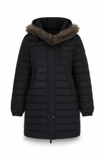 Superdry Women Black UK 8 Hooded Faux Fur Trim Puffer Coat