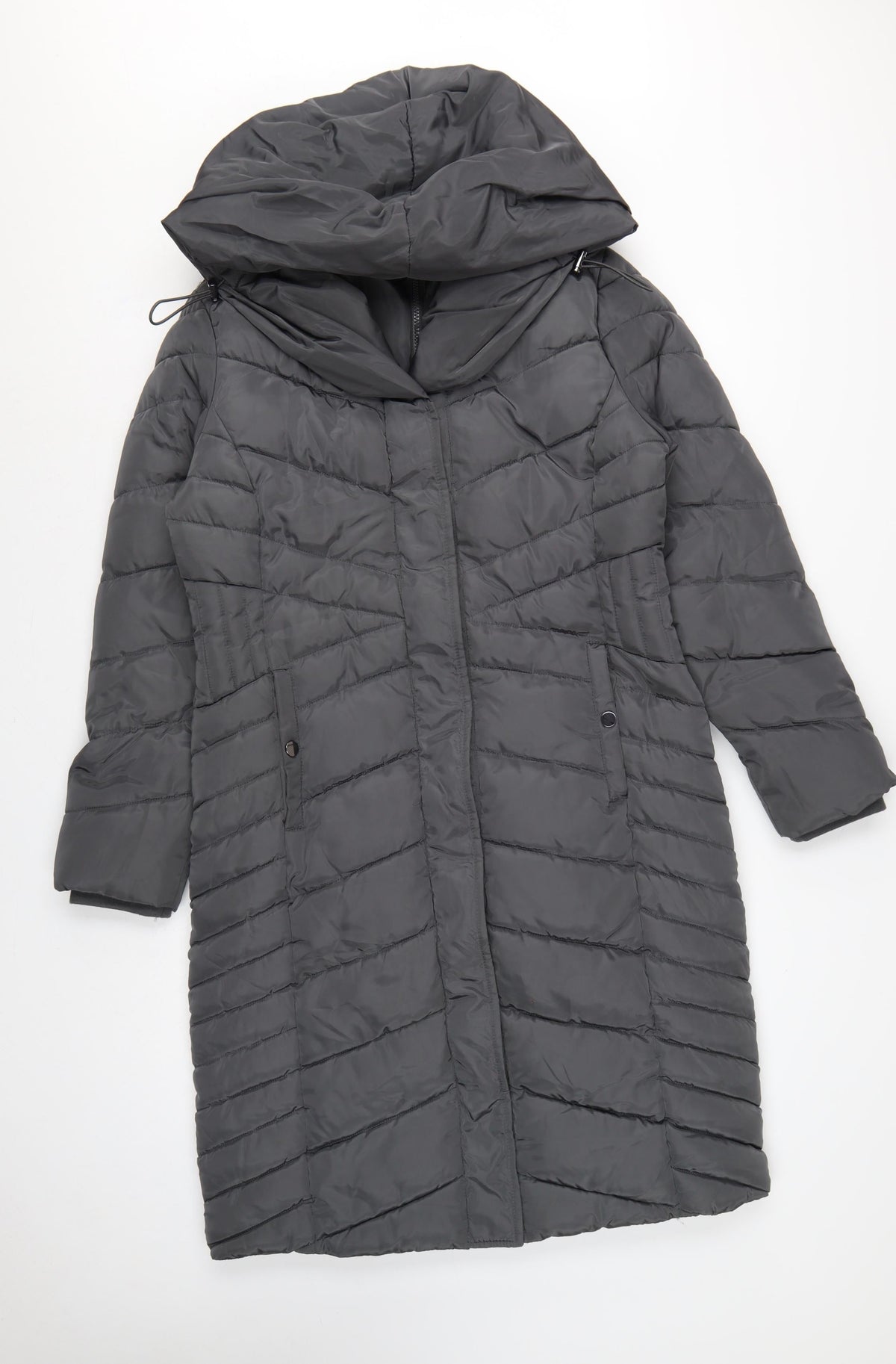 Roman Women’s Grey UK 10 Long Hooded Quilted Puffer Coat