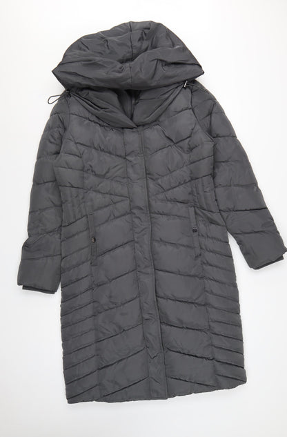 Roman Women’s Grey UK 10 Long Hooded Quilted Puffer Coat