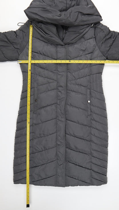 Roman Women’s Grey UK 10 Long Hooded Quilted Puffer Coat