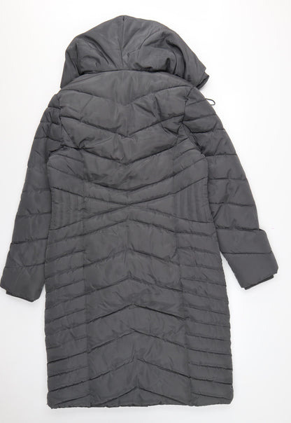 Roman Women’s Grey UK 10 Long Hooded Quilted Puffer Coat