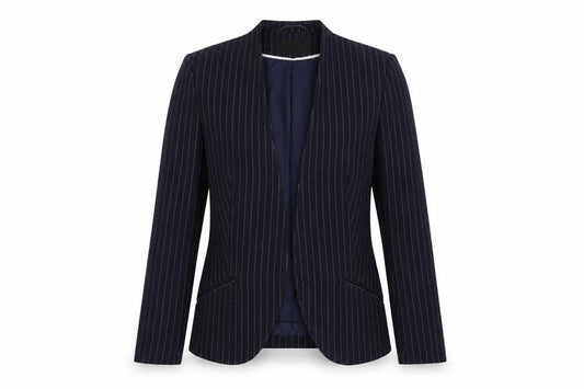 H&M Women Blue Pinstripe Blazer UK 6 Slim Fit Lined Workwear