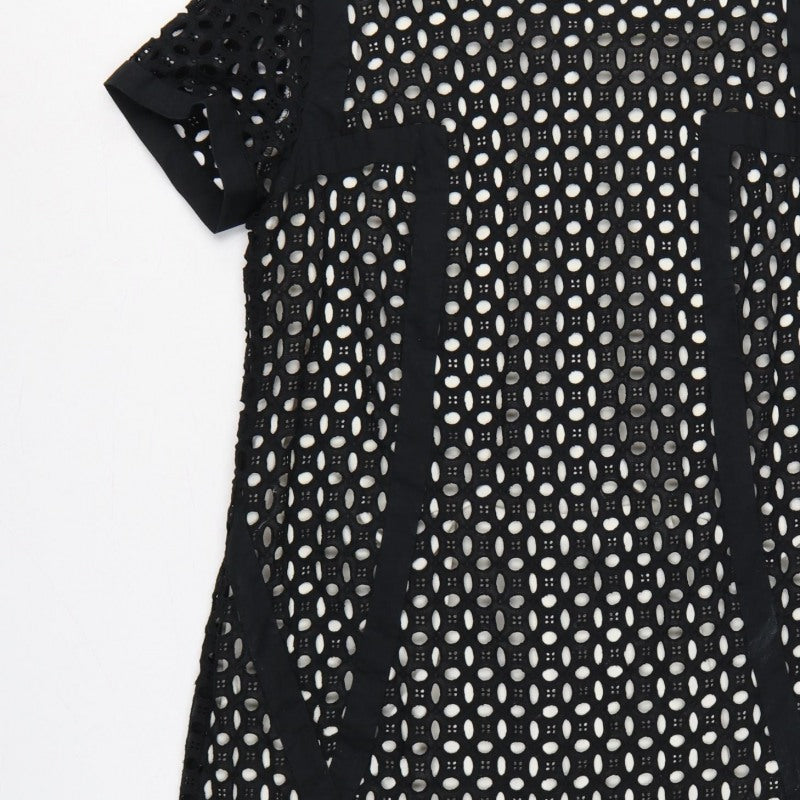 Next Women’s Black Cotton Lace Shift Dress UK 16 Short Sleeve Lined