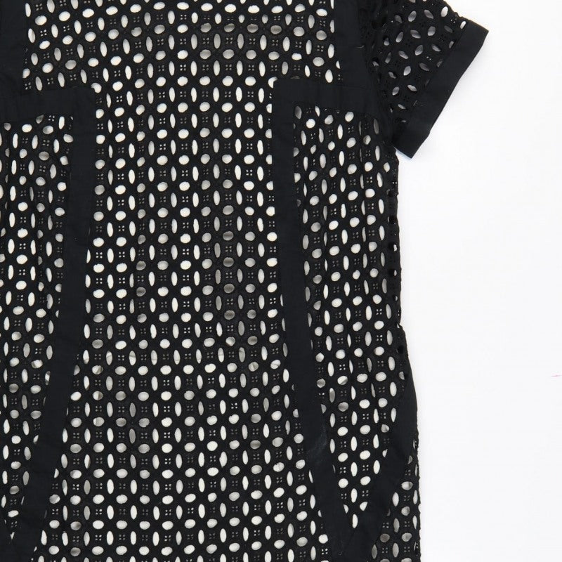 Next Women’s Black Cotton Lace Shift Dress UK 16 Short Sleeve Lined