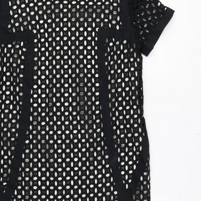 Next Women’s Black Cotton Lace Shift Dress UK 16 Short Sleeve Lined