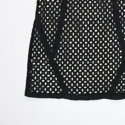 Next Women’s Black Cotton Lace Shift Dress UK 16 Short Sleeve Lined