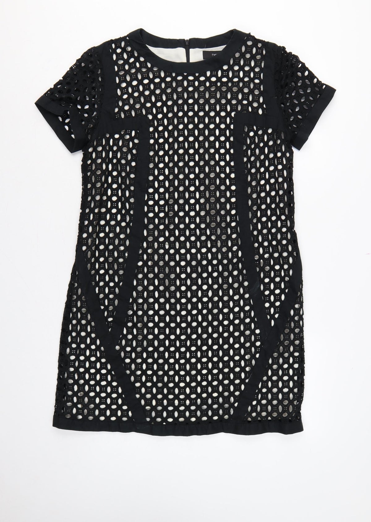 Next Women’s Black Cotton Lace Shift Dress UK 16 Short Sleeve Lined