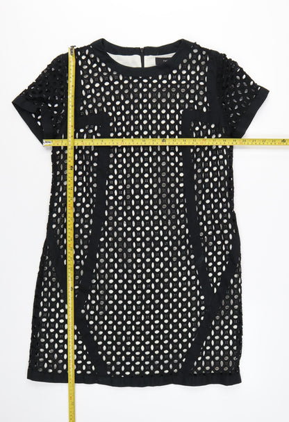 Next Women’s Black Cotton Lace Shift Dress UK 16 Short Sleeve Lined
