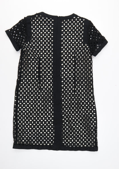 Next Women’s Black Cotton Lace Shift Dress UK 16 Short Sleeve Lined