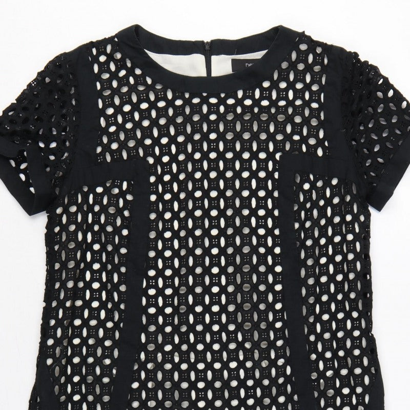 Next Women’s Black Cotton Lace Shift Dress UK 16 Short Sleeve Lined