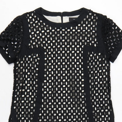 Next Women’s Black Cotton Lace Shift Dress UK 16 Short Sleeve Lined
