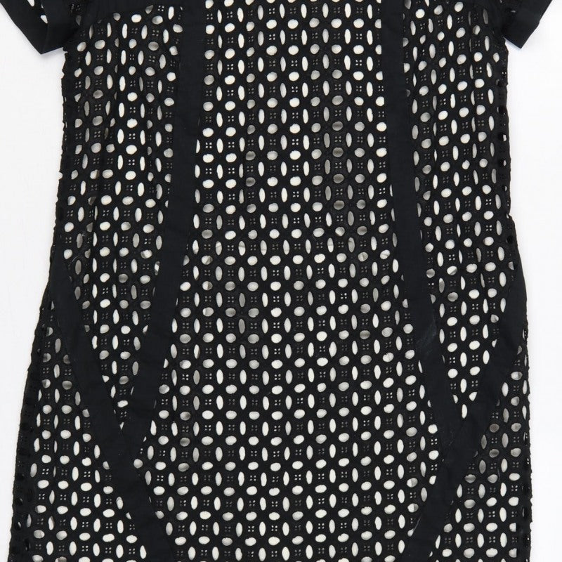 Next Women’s Black Cotton Lace Shift Dress UK 16 Short Sleeve Lined