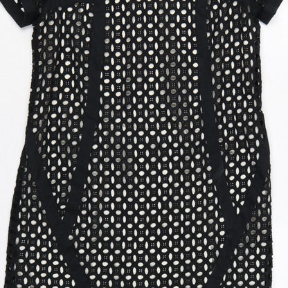 Next Women’s Black Cotton Lace Shift Dress UK 16 Short Sleeve Lined