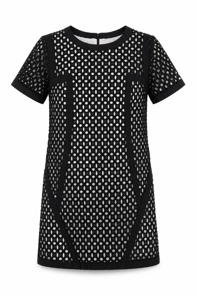 Next Women’s Black Cotton Lace Shift Dress UK 16 Short Sleeve Lined