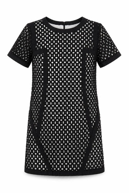 Next Women’s Black Cotton Lace Shift Dress UK 16 Short Sleeve Lined