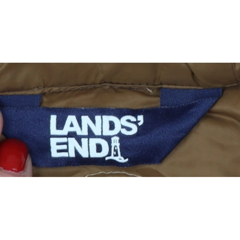 Lands' End Women Brown S Long Hooded Down Puffer Coat
