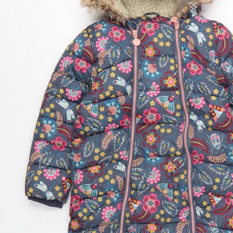 FatFace Girls Multicoloured 5-6 Years Floral Hooded Padded Snowsuit