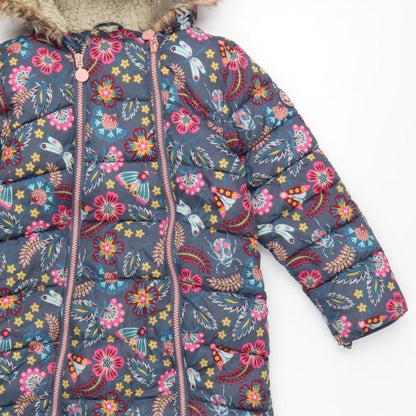 FatFace Girls Multicoloured 5-6 Years Floral Hooded Padded Snowsuit