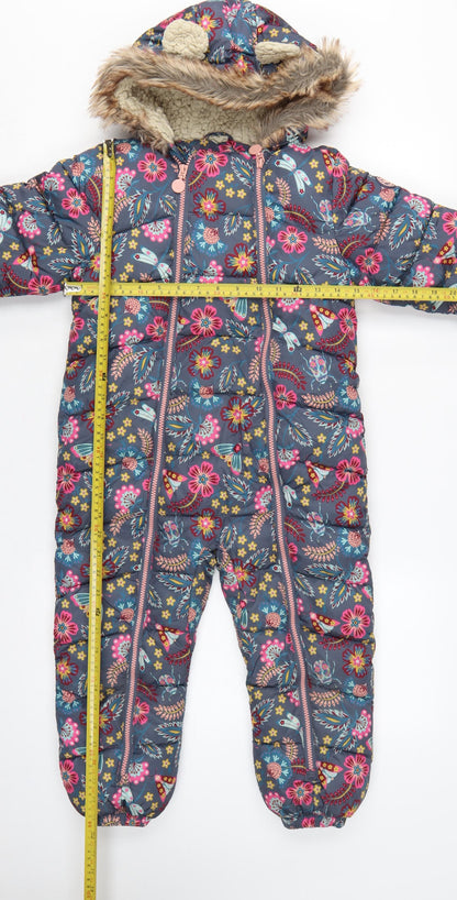 FatFace Girls Multicoloured 5-6 Years Floral Hooded Padded Snowsuit