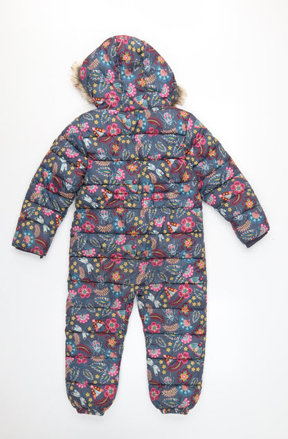 FatFace Girls Multicoloured 5-6 Years Floral Hooded Padded Snowsuit