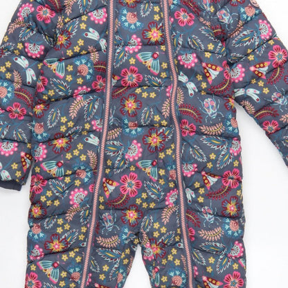 FatFace Girls Multicoloured 5-6 Years Floral Hooded Padded Snowsuit