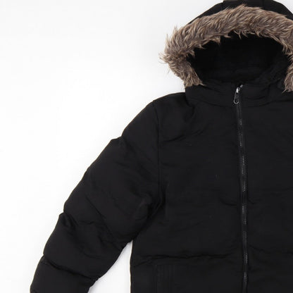 SoulCal & Co Boys Black 13 Years Puffer Parka Faux Fur Hood