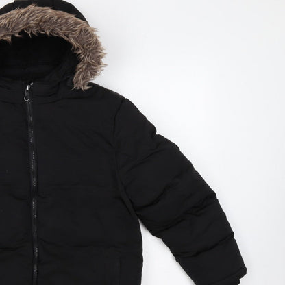 SoulCal & Co Boys Black 13 Years Puffer Parka Faux Fur Hood