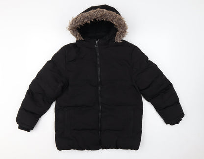 SoulCal & Co Boys Black 13 Years Puffer Parka Faux Fur Hood