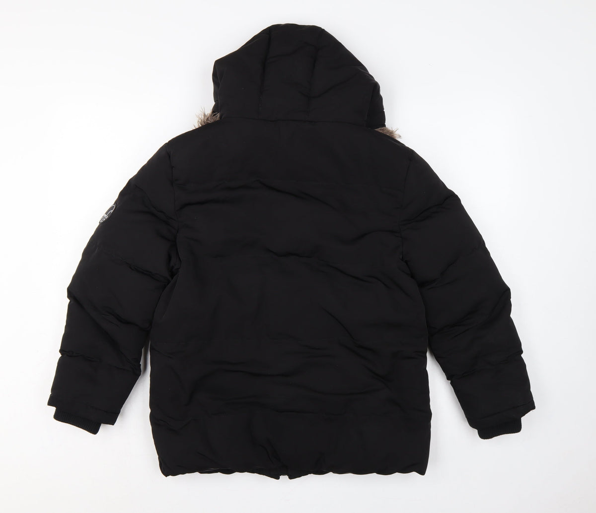 SoulCal & Co Boys Black 13 Years Puffer Parka Faux Fur Hood