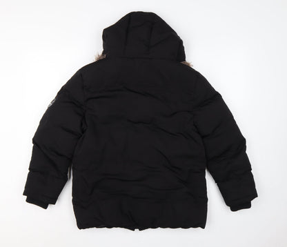 SoulCal & Co Boys Black 13 Years Puffer Parka Faux Fur Hood