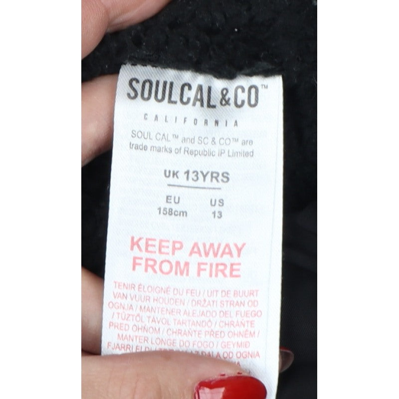 SoulCal & Co Boys Black 13 Years Puffer Parka Faux Fur Hood