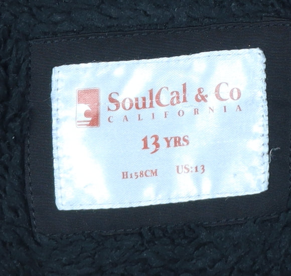 SoulCal & Co Boys Black 13 Years Puffer Parka Faux Fur Hood