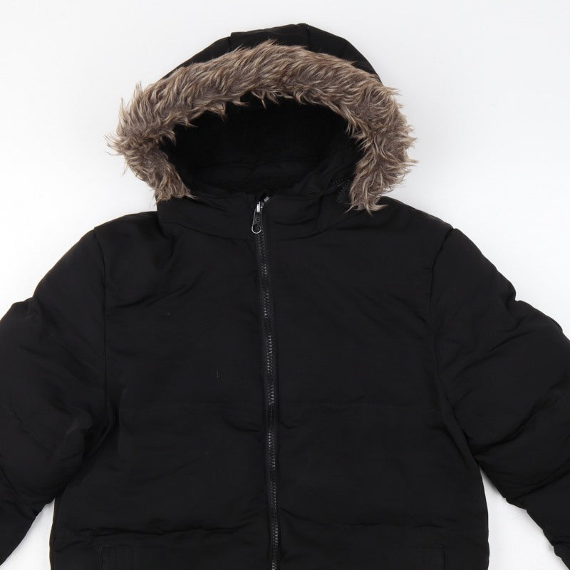 SoulCal & Co Boys Black 13 Years Puffer Parka Faux Fur Hood