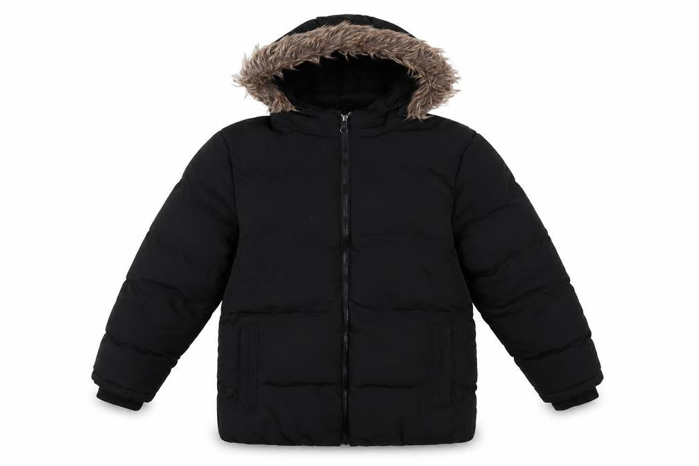 SoulCal & Co Boys Black 13 Years Puffer Parka Faux Fur Hood