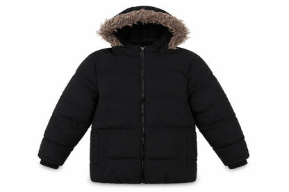 SoulCal & Co Boys Black 13 Years Puffer Parka Faux Fur Hood