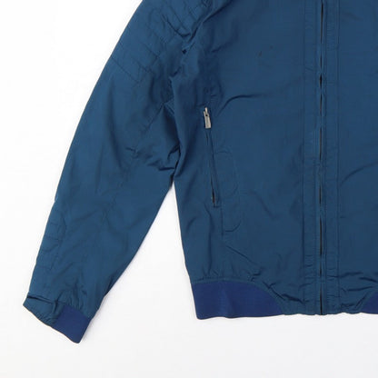 Zara Man Men Blue L Bomber Jacket Quilted Sleeve Full Zip