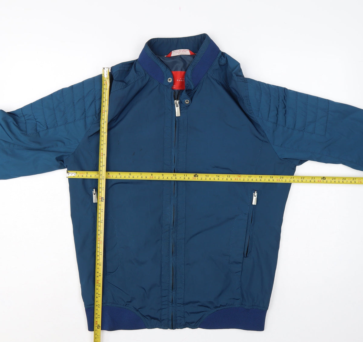 Zara Man Men Blue L Bomber Jacket Quilted Sleeve Full Zip