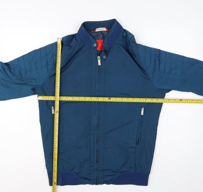Zara Man Men Blue L Bomber Jacket Quilted Sleeve Full Zip