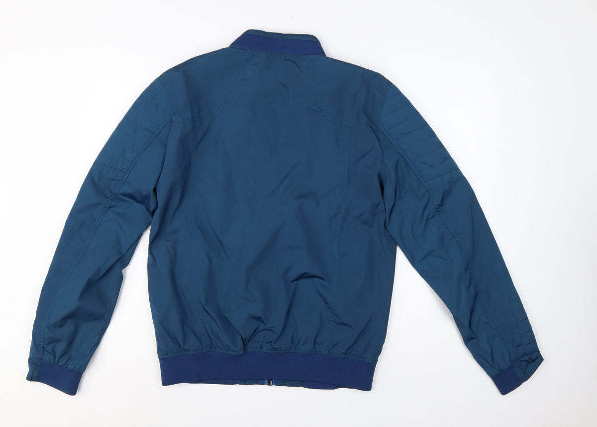Zara Man Men Blue L Bomber Jacket Quilted Sleeve Full Zip
