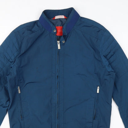 Zara Man Men Blue L Bomber Jacket Quilted Sleeve Full Zip