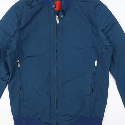 Zara Man Men Blue L Bomber Jacket Quilted Sleeve Full Zip