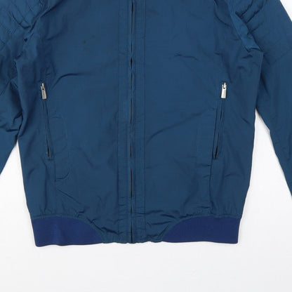 Zara Man Men Blue L Bomber Jacket Quilted Sleeve Full Zip