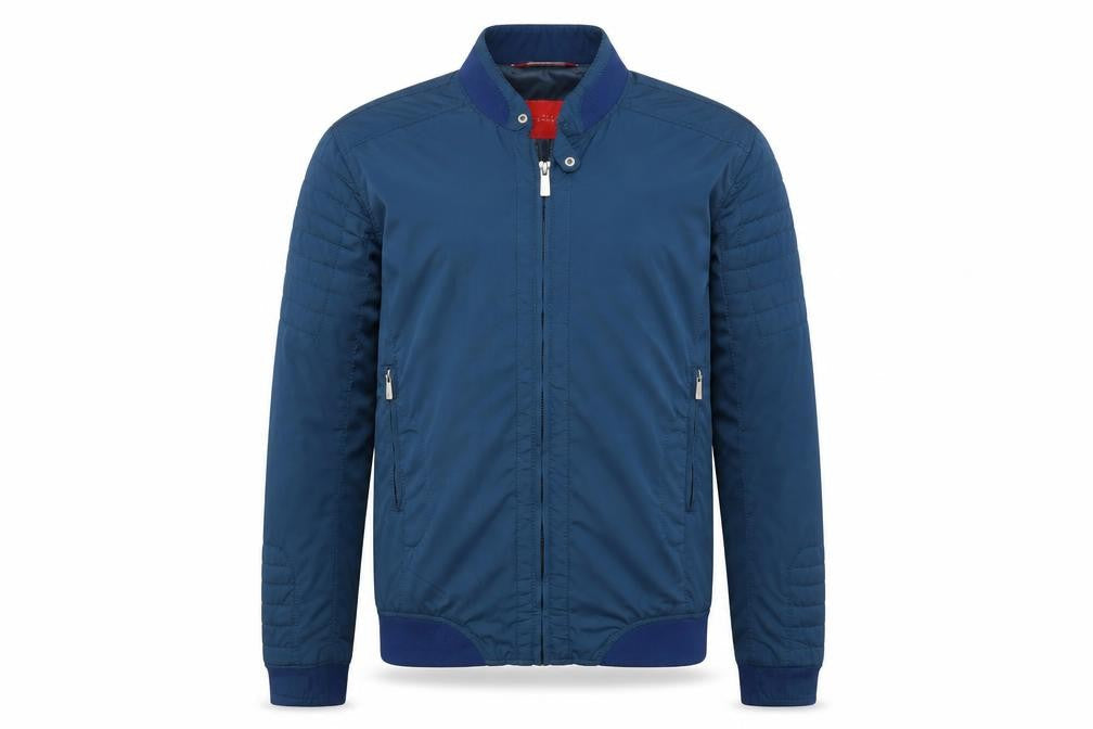 Zara Man Men Blue L Bomber Jacket Quilted Sleeve Full Zip