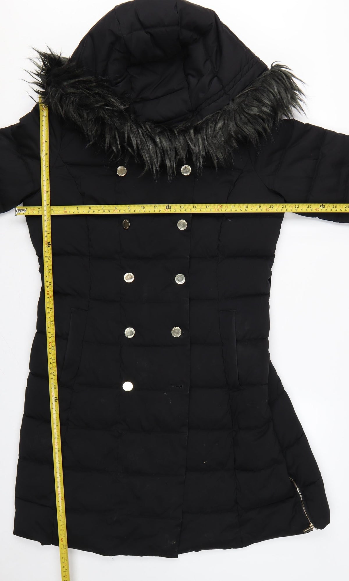 Marciano Guess Women Black XL Long Puffer Coat Faux Fur Hood