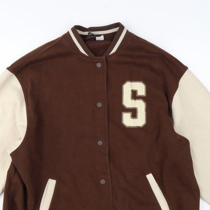 H&M Divided Women Brown Cream M Varsity College Snap Sweatshirt
