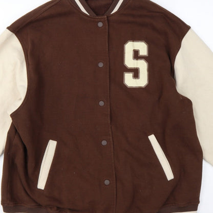 H&M Divided Women Brown Cream M Varsity College Snap Sweatshirt