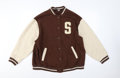 H&M Divided Women Brown Cream M Varsity College Snap Sweatshirt