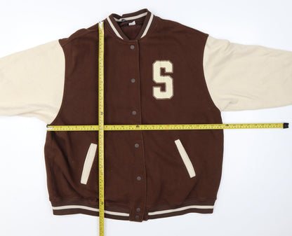 H&M Divided Women Brown Cream M Varsity College Snap Sweatshirt